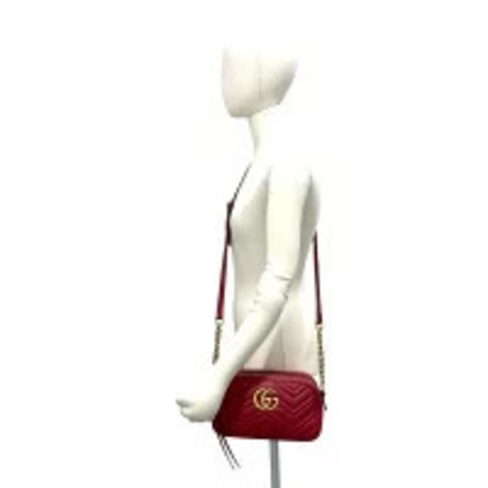Gucci GG Quilted Red Leather Marmont Logo Shoulder Bag
